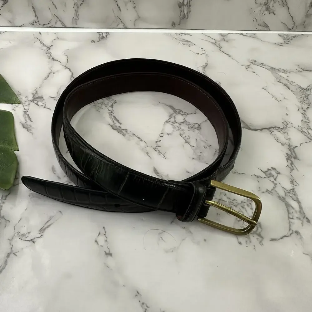 Brighton Mens Vintage Leather Belt Size 38 Black Embossed Calfskin Brass Buckle